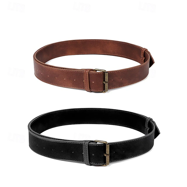 Men's Belt Waist Belt Black Brown PU Retro Adjustable Plain Outdoor Daily 5