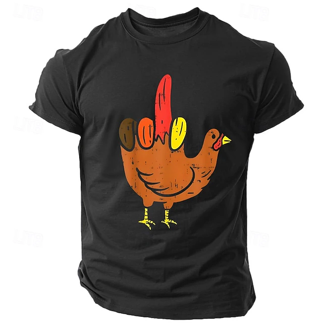Men's Animal Funny Turkey T Shirt Tee Top 100% Cotton Short Sleeve Graphic Shirt Black Army Green Dark Blue Comfortable Tee Street Sports Outdoor Fashion Designer Clothing 6