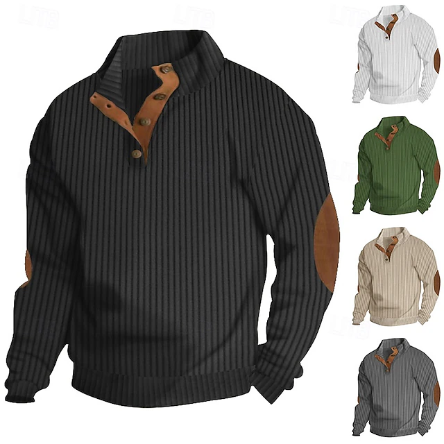 Men's Sweatshirt Black White Army Green Standing Collar Color Block Patchwork Ribbed Textured Sports & Outdoor Daily Holiday Polyester Textured Streetwear Basic Casual Spring & Fall Clothing Apparel 5