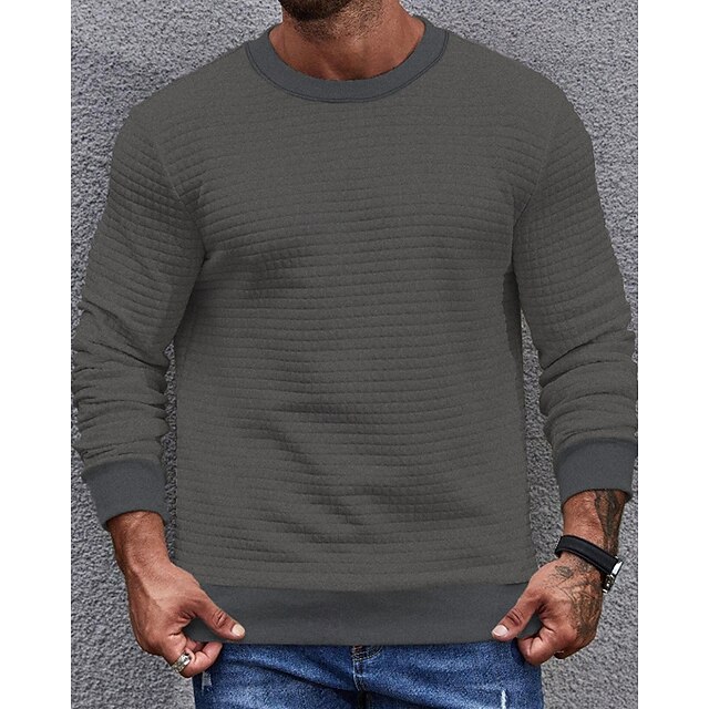  Hombre Sudadera Sudadera con estampado de gofres Negro Gris Oscuro Beige Cuello Barco Plano Estriado Con Texturas Textura de punto Deporte Diario Festivos Poliéster Ropa de calle Básico Casual