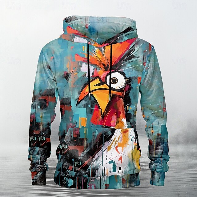 Men's Animal Funny Hoodie Hoodies Sweatshirt Fashion Long Sleeve Crew Neck Blue Fall Winter Designer4