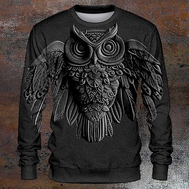  Halloween Voor heren Uil Hoodies Sweatshirt Lange mouw Trui Strakke ronde hals Modieus Stoer Dagelijks 3D-afdrukken 3D-afdrukken Herfst Winter