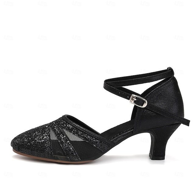  Zwarte glitter ballroom dansschoenen voor dames – strappy latin hakken voor salsa, tango en optredens