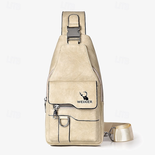  mænds brun crossbody-slyngetaske i imiteret læder med flere lynlåslommer og justerbar rem, stilfuld og funktionel til daglig brug