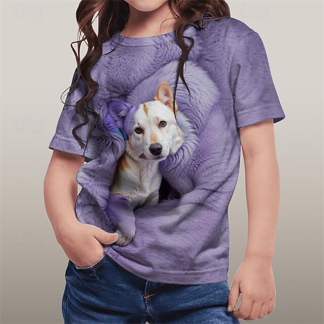 Girls' 3D Graphic Animal Dog Tee Short Sleeve Summer Spring Fashion Basic Kids 4-12 Years Crew Neck Outdoor Casual Daily Regular Fit3