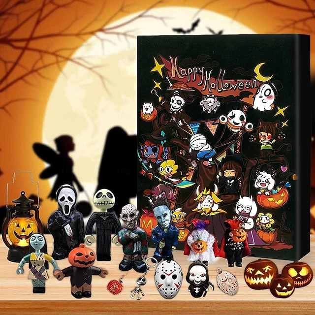  Calendrier de l'Avent 2025 sur le thème des films d'horreur d'Halloween, avec 24 cadeaux de Noël, un calendrier de compte à rebours avec figurines d'horreur de Noël et des jouets surprises, des figurines de collection pour enfants