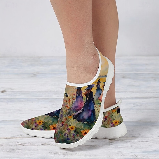  damessneakers met Halloween-thema - comfortabele, lichte schoenen met feestelijk artistiek design voor casual gebruik