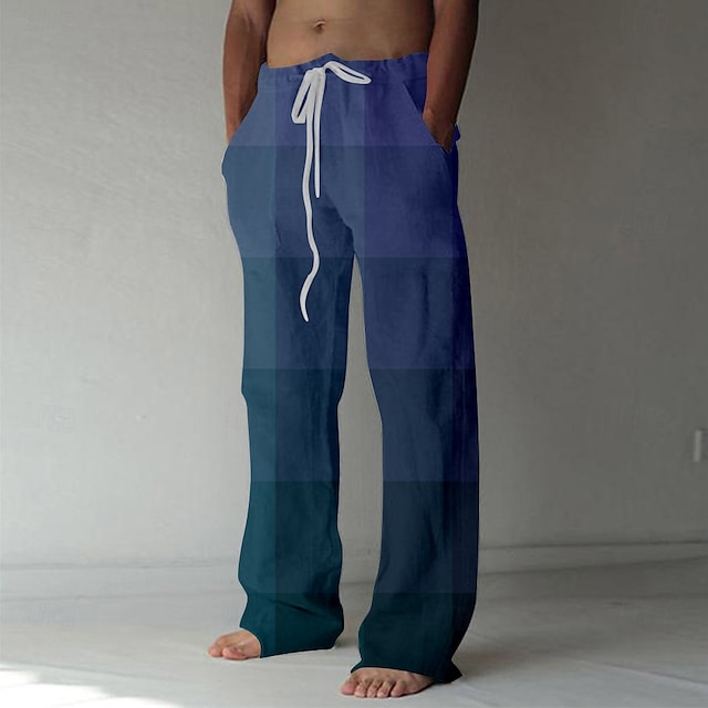  Homens Calça casual Com Cordão Perna reta Geométrica Férias Casual Vermelho Azul Sem Elasticidade