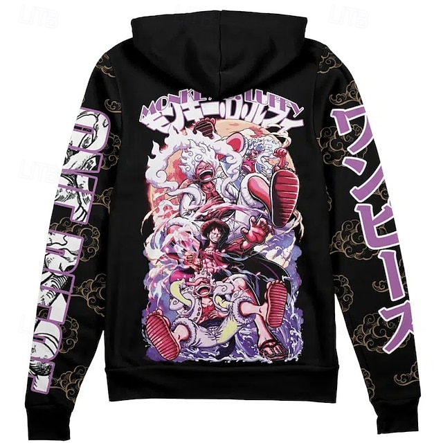  One Piece Monkey D. Luffy Roronoa Zoro Luffy Gear 5 Hoodie Zip-Up Hoodie Anime 3D Front Pocket Graphic For Couple's Men's Women's Adults' Halloween Carnival Masquerade 3D Print Party Casual Daily
