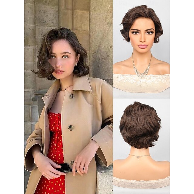 Synthetic Wig Bouncy Curl Short Bob Side Part Wig 10 inch Light Brown Synthetic Hair Women Light Brown4