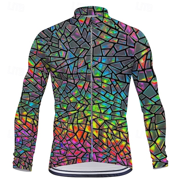  Voor heren Wielrenshirt Lange mouw Winter Fietsen T-shirt Kleding Bovenlichaam met 3 achterzakken Bergracen Wegwielrennen Sneldrogend Rits Aan De Voorzijde Lampenkatoen Geel Blauw Paars Kleurenblok