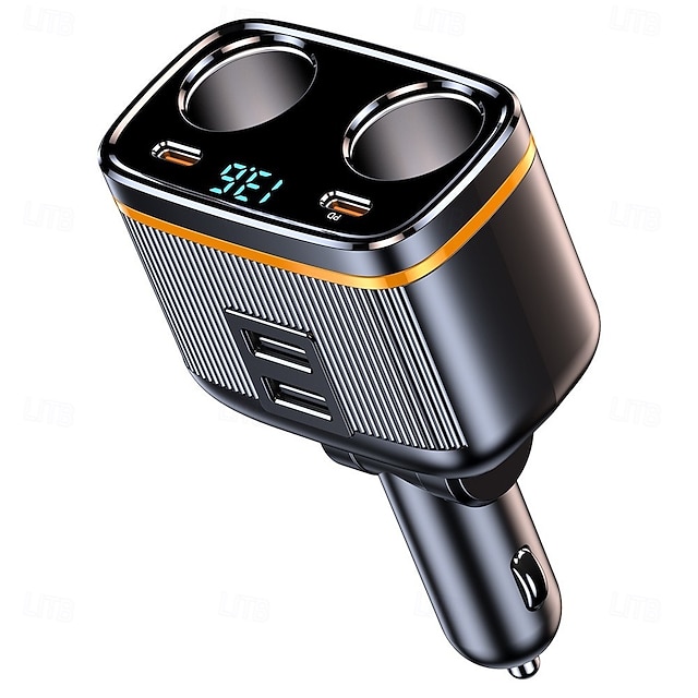  Cargadores de coche de 145 W, adaptador de carga de alta potencia, divisor de potencia de 2 enchufes, 12-24 V, con puertos USB tipo C PD, pantalla de voltaje LED para coche, camión, todoterreno