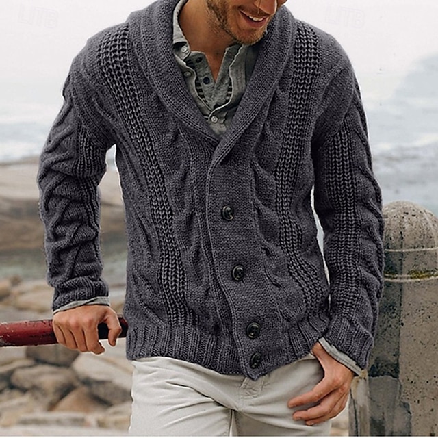  Herren Strickjacke Kurzer Pullover Zip Pullover Reißverschluss Strickpullover Gerippt Stricken Standard Knopf hoch Tasche Glatt Schalrevers Modisch Klassisch Freizeitskleidung Verabredung Bekleidung