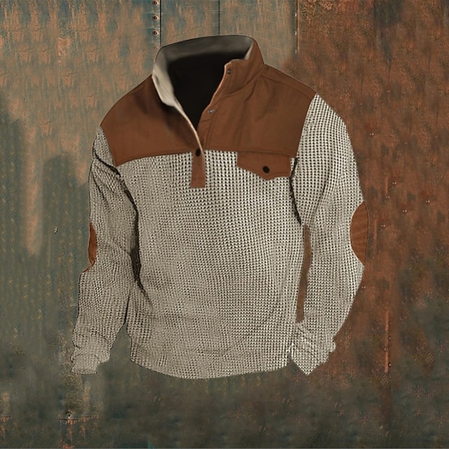 Men's Sweatshirt Waffle Sweatshirt Apricot Blue Green Standing Collar Color Block Patchwork Color Block Ribbed Sports & Outdoor Daily Holiday Polyester Corduroy Streetwear Basic Casual Spring & Fall4