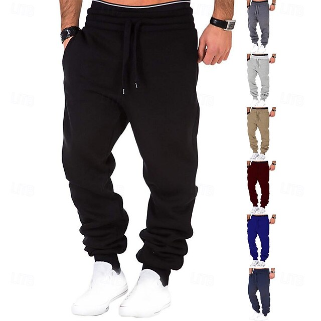 Men's Sweatpants Joggers Fleece Pants Drawstring Pocket Elastic Waist Solid Colored Soft Sweat wicking Weekend Streetwear Simple Casual / Sporty Slim Dark Grey Black Micro-elastic2