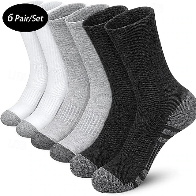 Men's 6 Pairs Multi Packs Socks Running Socks Casual Socks Black+White+Gray Black Color Color Block Sports & Outdoor Daily Vacation Basic Medium Spring Fall Fashion Casual 6