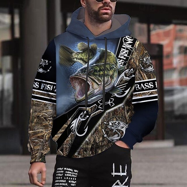 Men's Graphic Fish Hoodie Hoodies Sweatshirt Streetwear Designer Long Sleeve Hooded Sports & Outdoor Daily Black Royal Blue Print Spring & Fall Designer 16