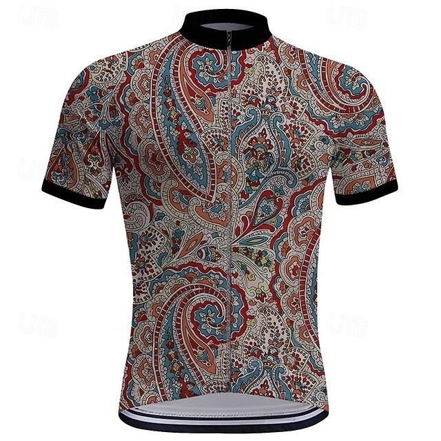 Men's Cycling Jersey Paisley Short Sleeve Bike Tee Tshirt Top with 3 Rear Pockets Mountain Bike MTB Road Bike Cycling Quick Dry Front Zipper Wicking Sports Red Blue Green Clothing Apparel4