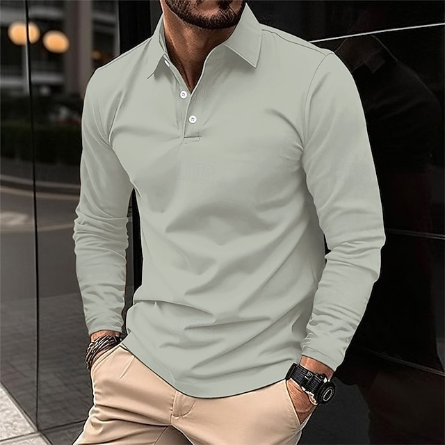  Per uomo Camicia da golf Golf polo da golf Ufficio Informale Bavero Manica lunga Essenziale Moderno Liscio Pulsante Primavera & Autunno Standard Vinaccia Nero Bianco Rosa Blu marino Verde Camicia da
