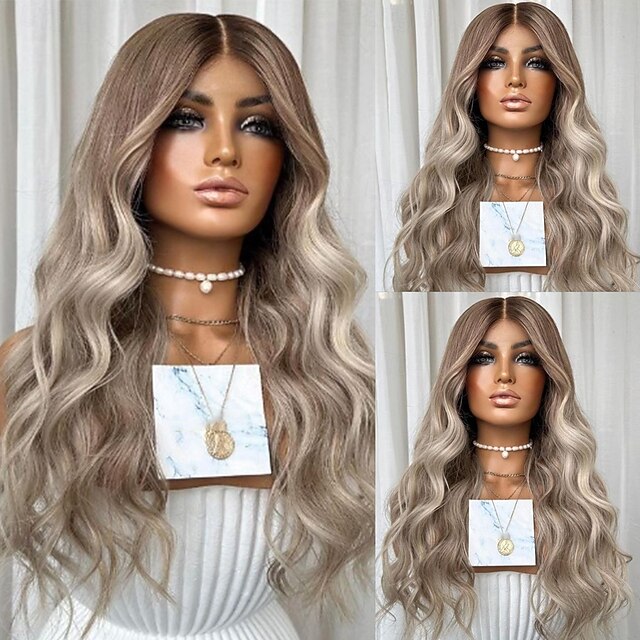  Perruque Cheveux Naturel Rémy 13x4 devant en dentelle Cheveux Eurasiens Ondulé Multicolore Partie libre Femme Densité 130% 150% Cheveux Colorés Mèches Colorées / Balayées 100% vierge Sans colle Longue