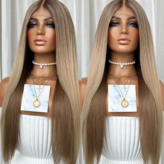  Cabelo humano remy 13x4 Lace Front Peruca Parte do meio Cabelo Brasileiro Liso Multi Cores Peruca 130% 150% Densidade do Cabelo Cabelo Ombre Cabelo com Luzes / Reflexos Para Feminino Longo Perucas de