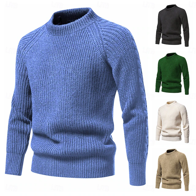 Men's Sweater Pullover Sweater Jumper Ribbed Knit Regular Tops Knitted Slim Fit Plain Crew Neck Modern Contemporary Work Daily Wear Clothing Apparel Winter Black Blue M L XL 10