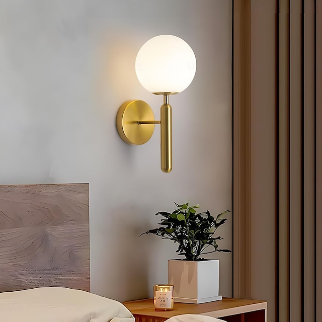  globe wandlamp e26/e27 gouden wandlamp matzwart art deco wandlamp mid century modern wandlamp kleine binnenverlichtingsarmatuur voor slaapkamer woonkamer gang 85-265v