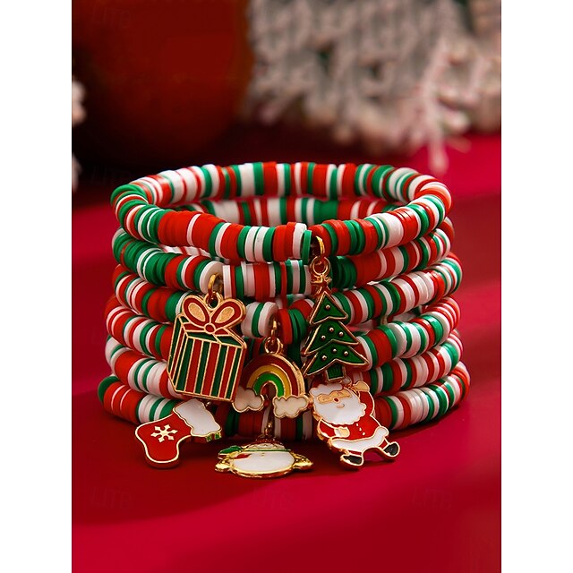 Set Braccialetti Natalizi Con Perline E Ciondoli: Rosso, Verde E Bianco, Tema Merry Christmas, Regalo Festivo - 2