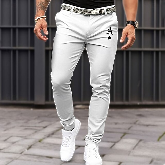 Men's Poker Dress Pants Mid Waist Casual Formal Dailywear Pocket Summer Spring Fall White4