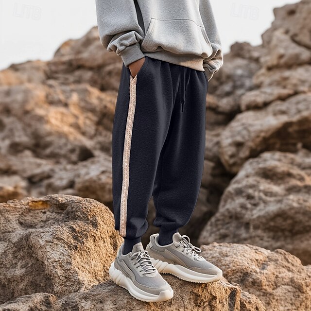 Men's Active Sweatpants Joggers Trousers Patchwork Pocket Solid Color