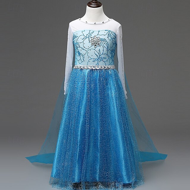  Copii Fete Rochie de petrecere Floare Manșon Lung Performanță Zi de Naștere Paiete Frumoasa Costum Cosplay Poliester Maxi Rochie de petrecere Rochie din Tul Vară 4 ani + Bleumarin Albastru Deschis