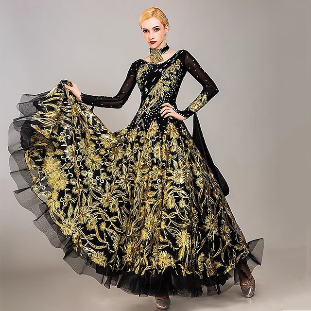 Customisable-Women's Embroider V-Neck DanceWear Ballroom Dance Dress