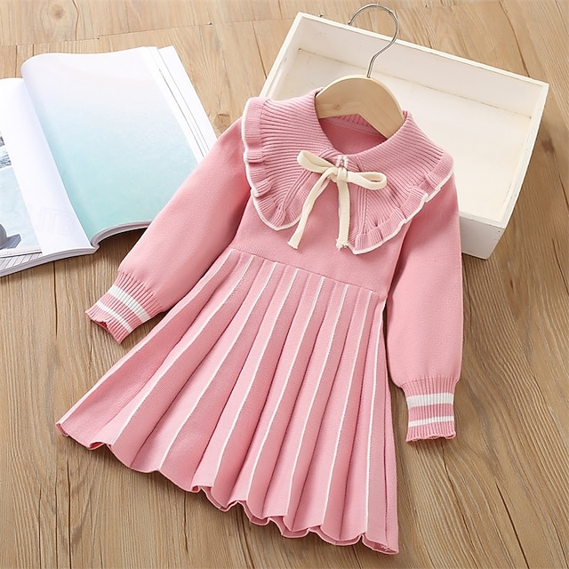  Mädchen' 3D Gestreift Kleid Langarm Herbst Winter Urlaub Täglich Festtage Schön Süß Kleine Kinder (4-7 Jahre) 4-7 Jahre strickkleid Casual kleid A Linie Kleid Knielang Regular Fit