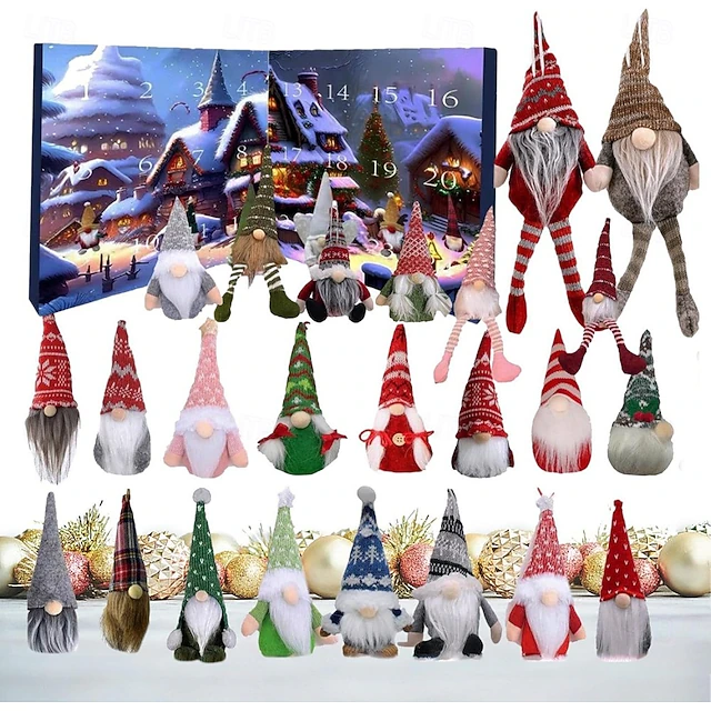 Christmas Advent Calendar with Gnome Doll Decorations 24 Pieces Gnome Decor Ornaments Christmas Countdown Xmas Advent Calendar,Dwarf Ornaments , Christmas Vacation Advent Calendar Ornament for Kids 12