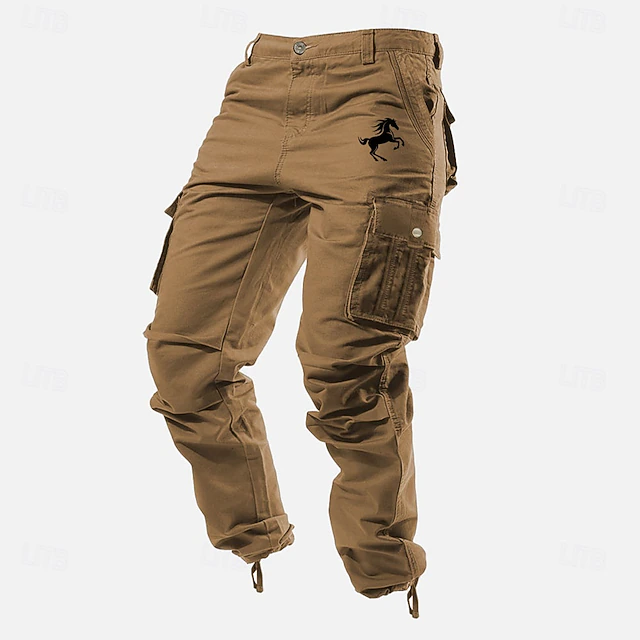 Men's Cargo Pants Cargo Trousers Work Pants Multi Pocket Graphic Animal Horse Outdoor Full Length Outdoor Sports Outdoor Casual Classic Western Style Yellow Army Green Micro-elastic 7