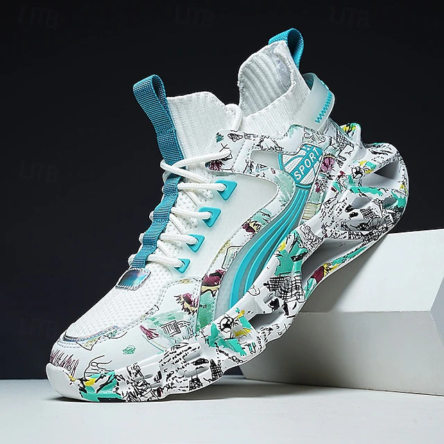 Men's Graffiti Pattern High-Top Sneakers – Colorful Streetwear Sports Shoes with Lace-Up Closure, Breathable Mesh Upper for Casual and Athletic Wear 22
