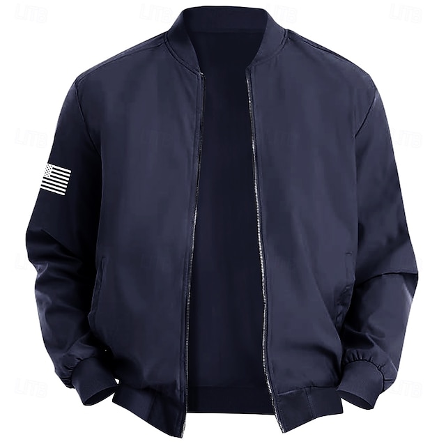  Hombre Bandera estadounidense de los Estados Unidos Chaqueta de bombardero Abrigo Práctico Casual Deporte Ropa Cotidiana Bolsillos laterales Cremallera frontal Gráfico Otoño Invierno Cuello Mao Manga