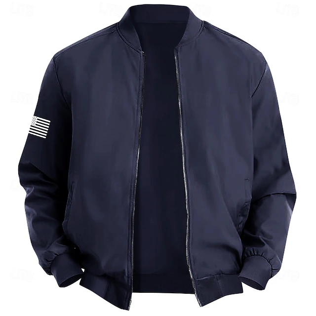 Men's American US Flag Bomber Jacket Coat Practical Casual Sports Outdoor Daily Wear Side Pockets Zip Front Graphic Fall Winter Standing Collar Long Sleeve Black Red Army Green 7