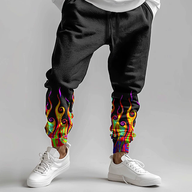 Men's Flame Sweatpants Joggers Pants Trousers Mid Waist Drawstring Elastic Waist Fashion Street Dailywear Pocket Spring Fall Winter 3D Print Black4