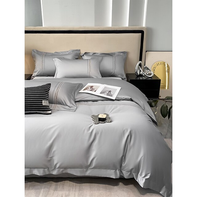  Conjunto de cama com capa de edredom de 4 peças, 100% algodão orgânico, tecido macio e respirável, inclui capa de edredom e fronhas para um sono confortável
