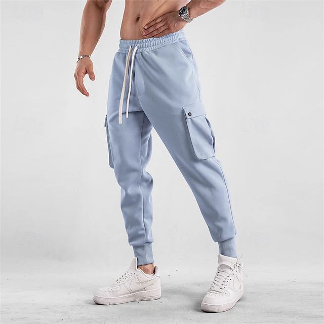 Men's Sweatpants Joggers Trousers Drawstring Elastic Waist Multi Pocket Plain Comfort Sports Outdoor Daily Fashion Casual Black Light Grey Micro-elastic 19