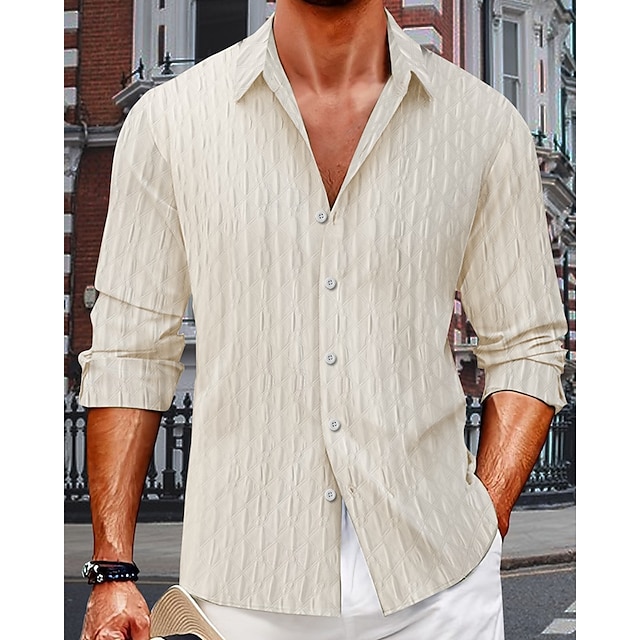  Men's Shirt Summer Shirt Casual Shirt Beach Shirt Button Up Shirt Black White Navy Blue Blue Green Short Sleeve Plain Lapel Vacation Hawaiian Jacquard Clothing Apparel Polyester Fashion Casual
