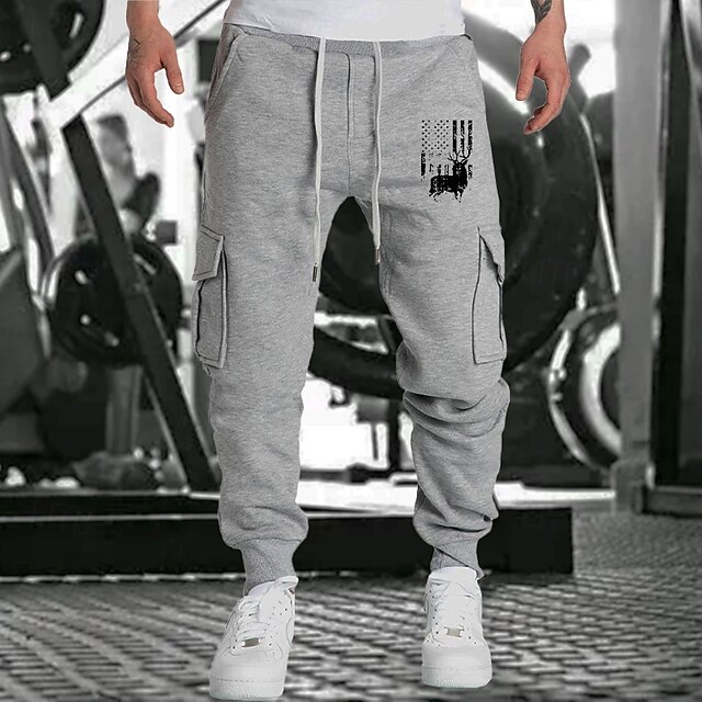  Herre Joggingbukser Løbebukser Atletiske bukser Lomme Elastisk talje Bukser udendørs Sport & Udendørs Atletisk Efterår Hold Varm Blød Marathon Løb Træning Skræddersyet Sportstøj Sportstøj Mørkegr