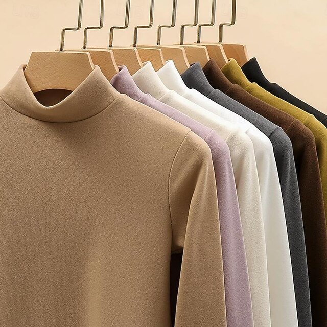 Women's Tunic Solid Color Casual Long Sleeve Turtleneck Regular Tops Daily Black Yellow off-white Khaki Fall Winter 6
