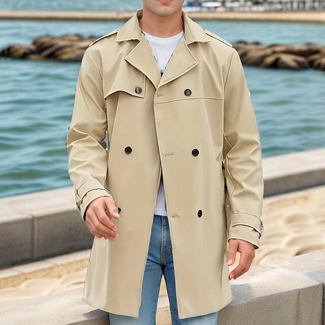  Homme Manteau Trench Trench-Coat Long du quotidien Vacances Automne hiver Polyester Coupe Vent Doux Vêtements d'extérieur Vêtement Tenue Mode Classique Plein Poche Revers Double Boutonnage
