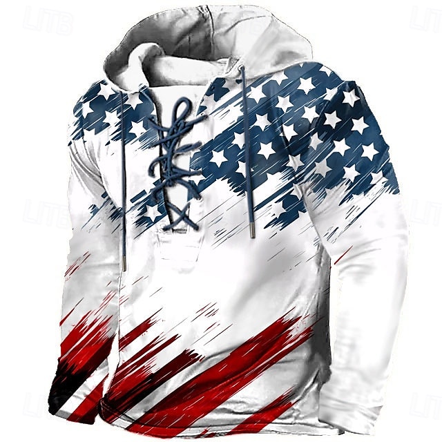  Homme Drapeau américain américain Sweat à capuche Sweats à Capuche Sweat-shirt Sweat à capuche manche longue Sweat à capuche Capuche Mode 3D effet Blanche Cordon Automne Hiver Designer