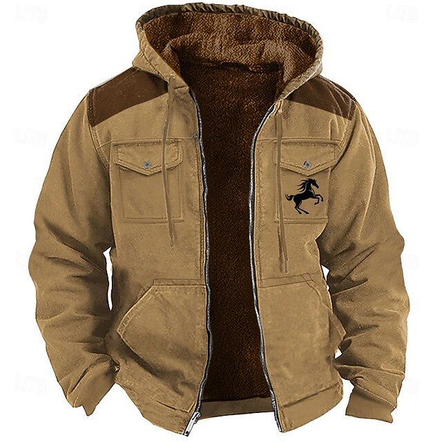 Hombre Sudadera Básico Vintage Sudadera Vellón Graphic Caballo Marrón