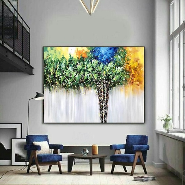  extra großes handgemaltes abstraktes Blumenölgemälde handgemachte Wandkunst große Spachtellandschaftsgemälde Frühlingsgold-Bule-Blumengemälde moderne dekorative Baumgemälde Raumkunst