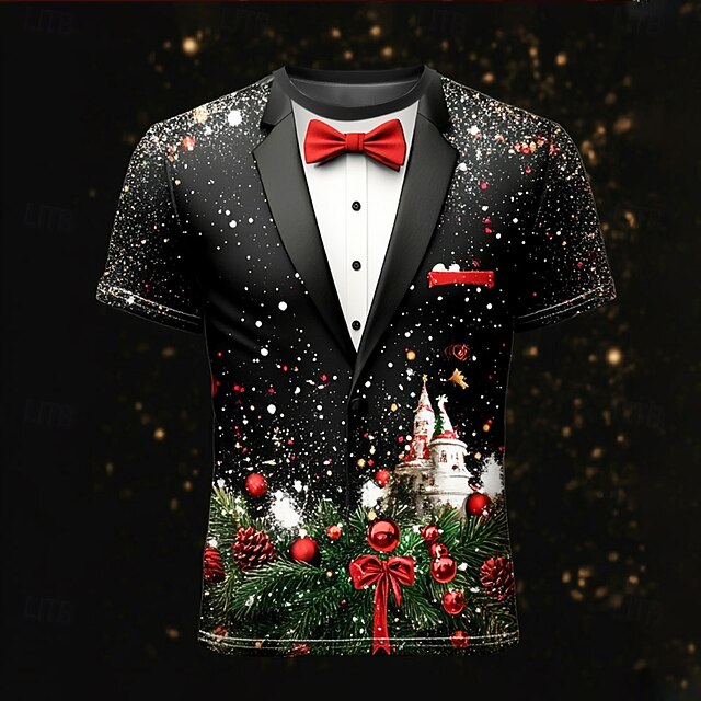 Christmas Men's Christmas Costume 3D T-shirts Snowflake Pattern Fashion 3D Print Tee Party Street Black Short Sleeve Crew Neck Summer Spring Clothing Apparel S M L XL XXL XXXL4