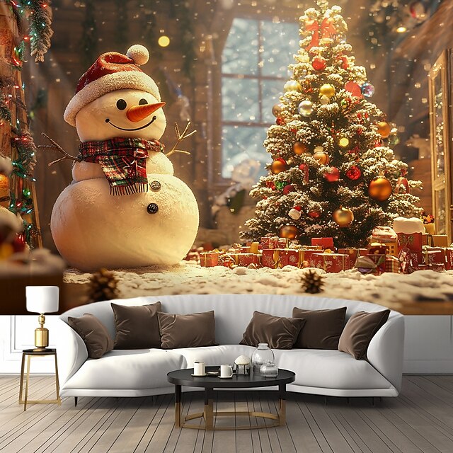Christmas Decorations Hanging Tapestry Wall Art Xmas Snowman Tree Large Tapestry Mural Decor Photograph Backdrop Blanket Curtain Home Bedroom Living Room 11